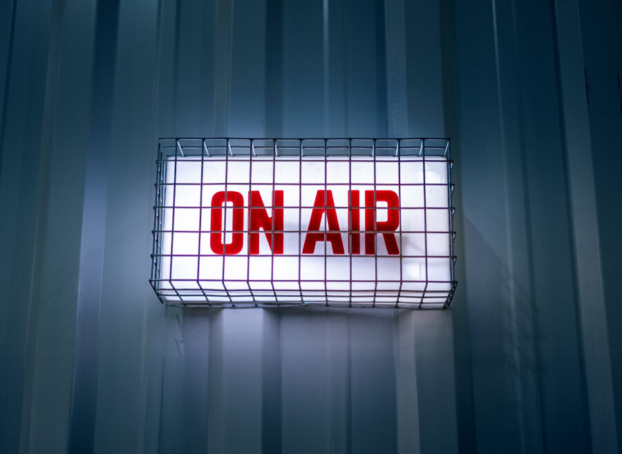 ON AIR sign in a recording studio stock photo